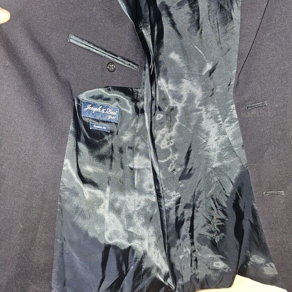 Joseph Feiss Gold Mens Blazer Jacket Size 38R Solid Blue Wool Classic Sport Coat - Picture 8 of 16